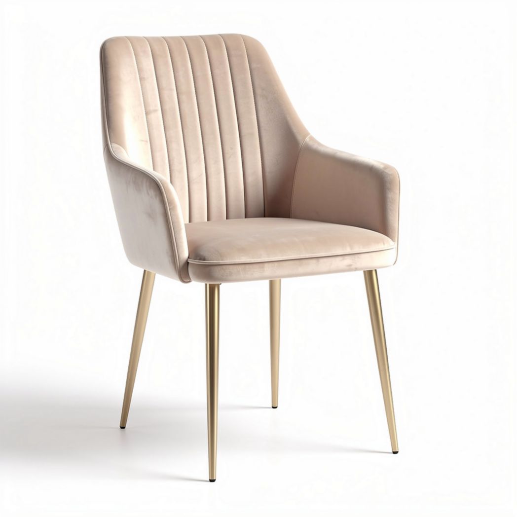 Velvet upholstered dining chair with gold metal legs in beige 55 x 55 x 85cm