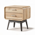 Wooden nightstand with two drawers and tapered metal legs 50 x 40 x 45cm