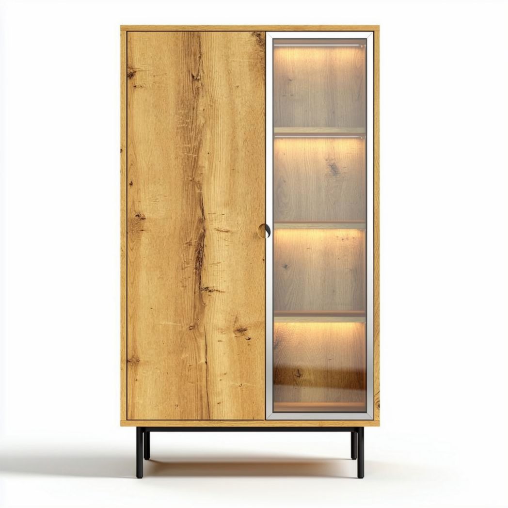 Wooden cabinet with glass doors and adjustable shelves 80 x 40 x 150cm