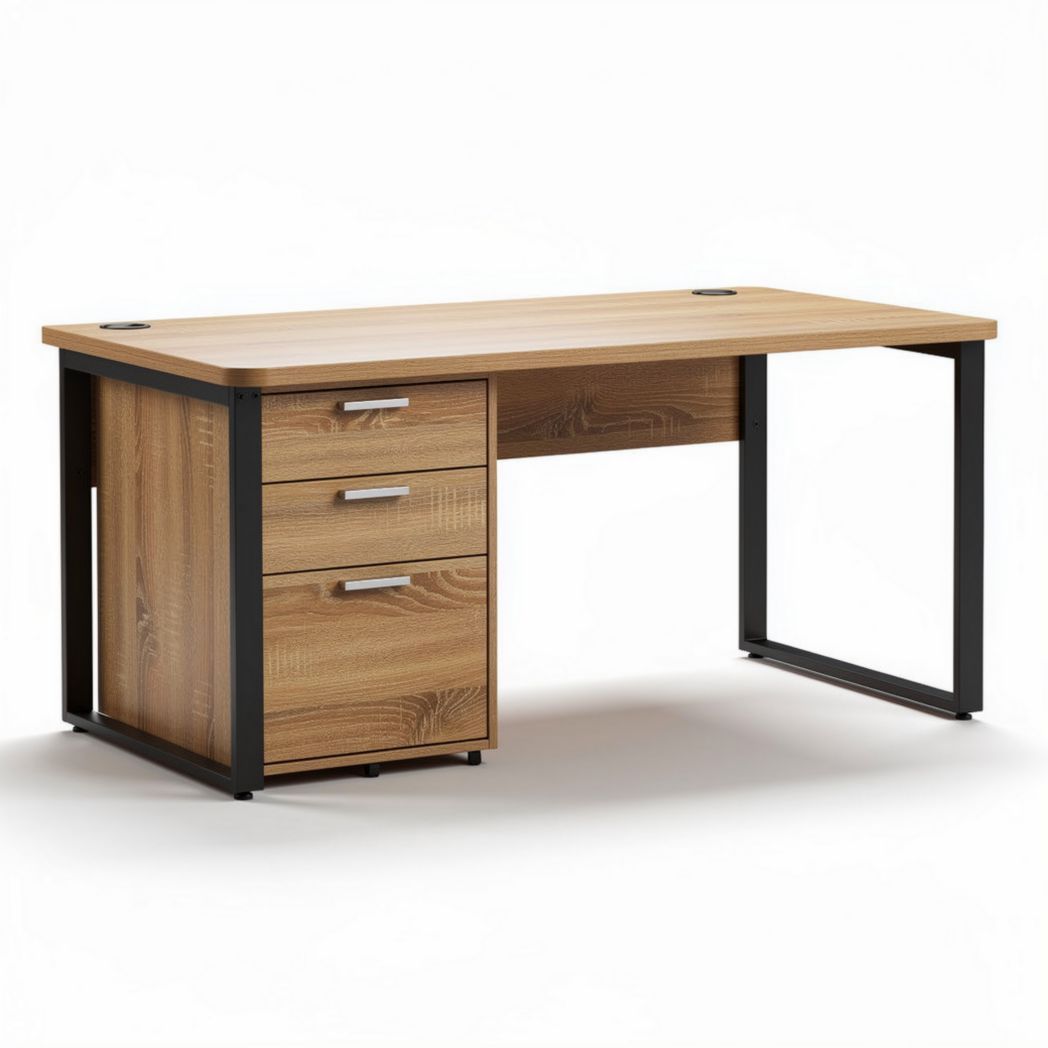 Wooden desk with three drawers and metal frame 120 x 60 x 75cm