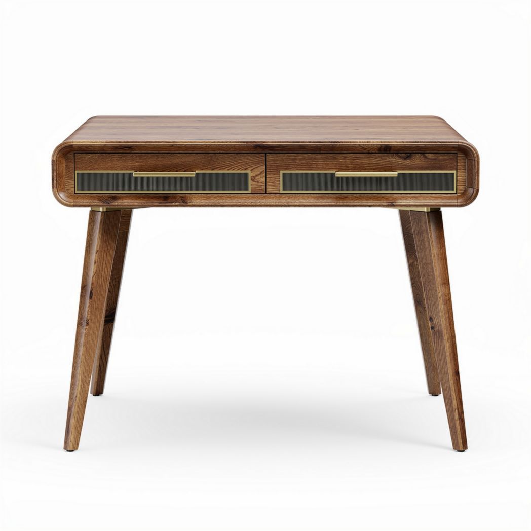 Wooden writing desk with two drawers and metal handles 100 x 50 x 75cm