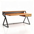 Wooden writing desk with metal frame and two storage drawers 150 x 75 x 75cm