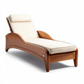 Wooden adjustable lounge chair with cushion in cream for outdoor use