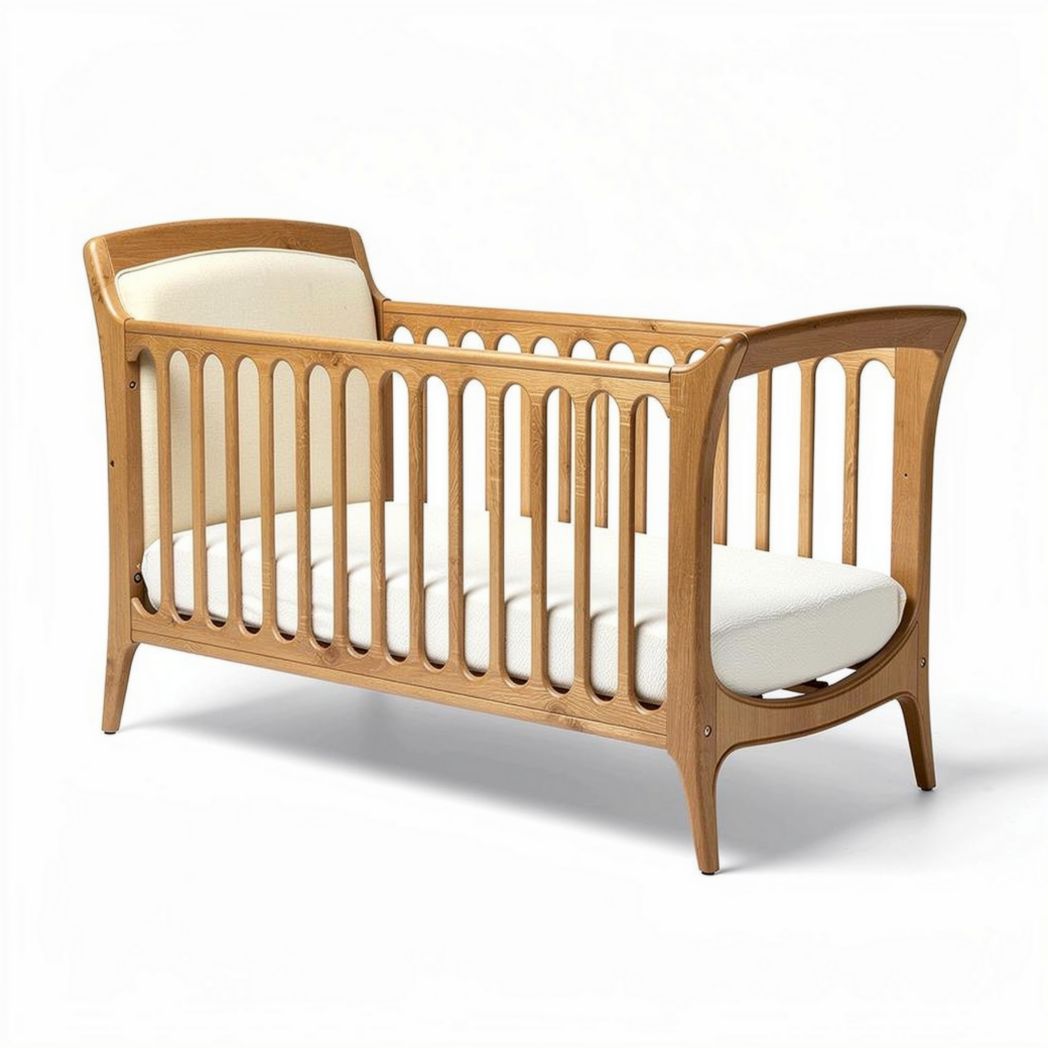 Wooden crib with cushioned mattress and modern design 120 x 60 x 90cm