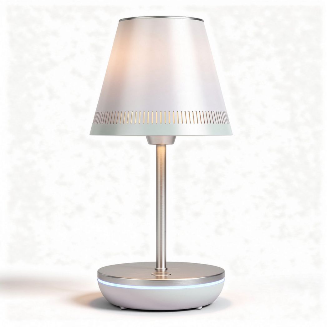 Table lamp with metal base and fabric shade 20 x 20 x 35cm silver white