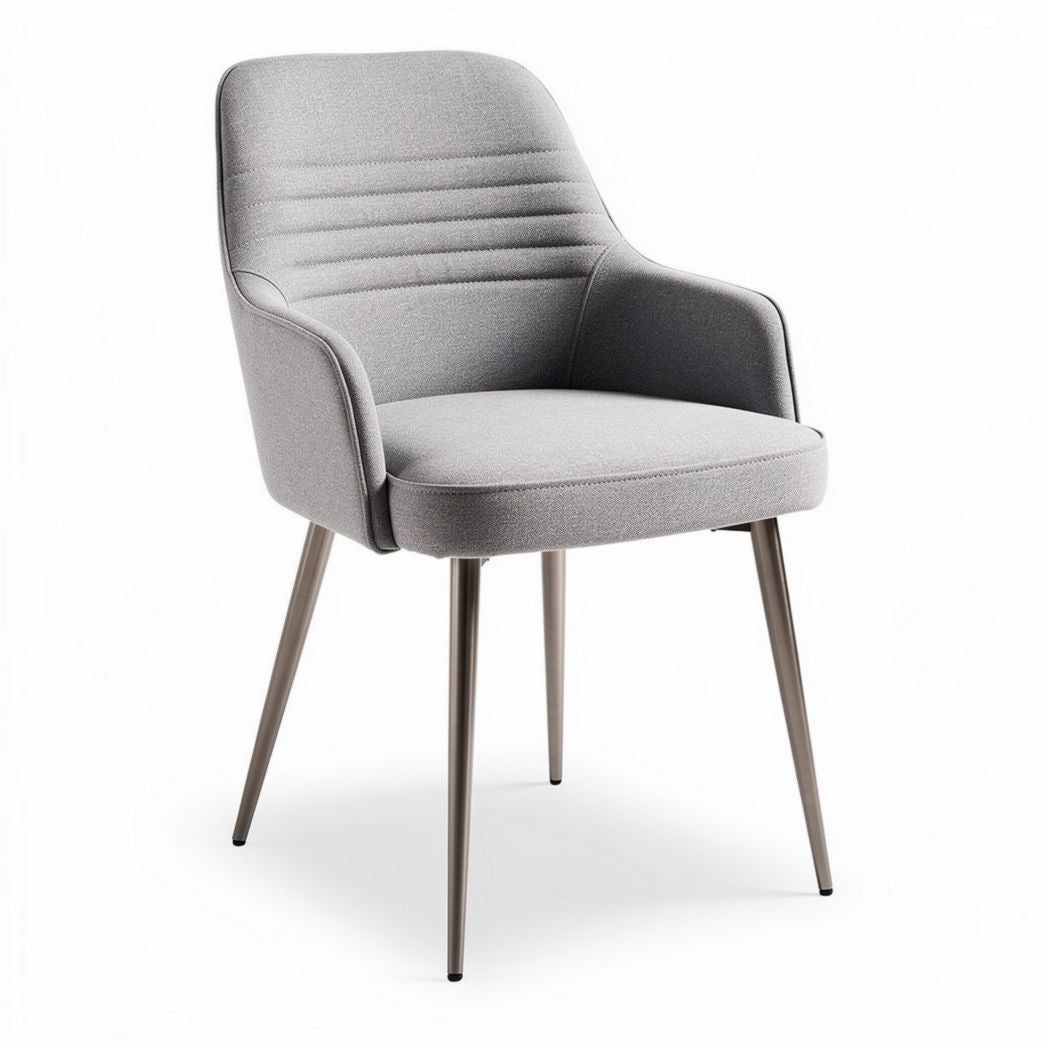 Gray upholstered dining chair with metal legs and ergonomic design 55 x 55 x 85cm