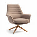 Textured fabric lounge chair with wooden base in taupe color 70 x 70 x 85cm