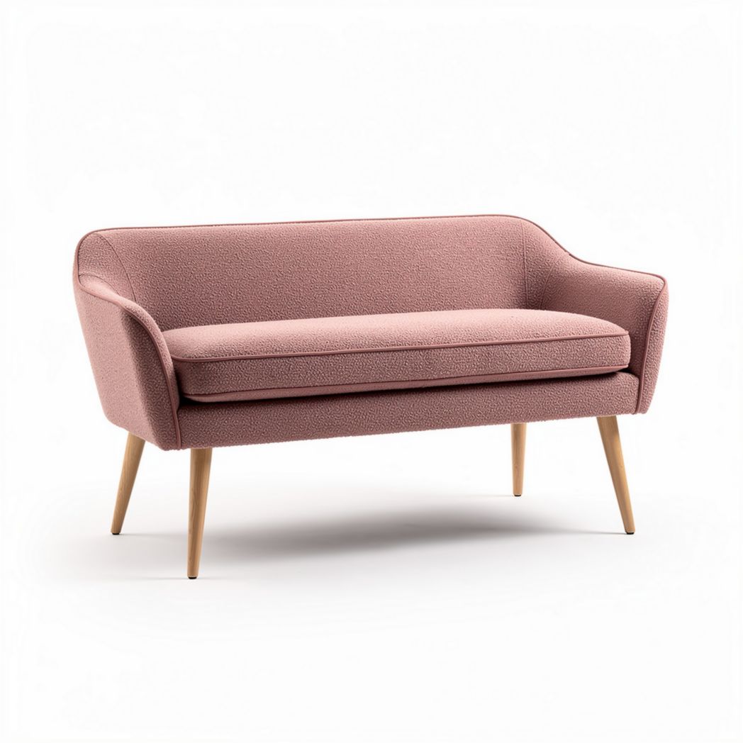 Fabric two-seater sofa in pink with wooden legs 120 x 70 x 80cm